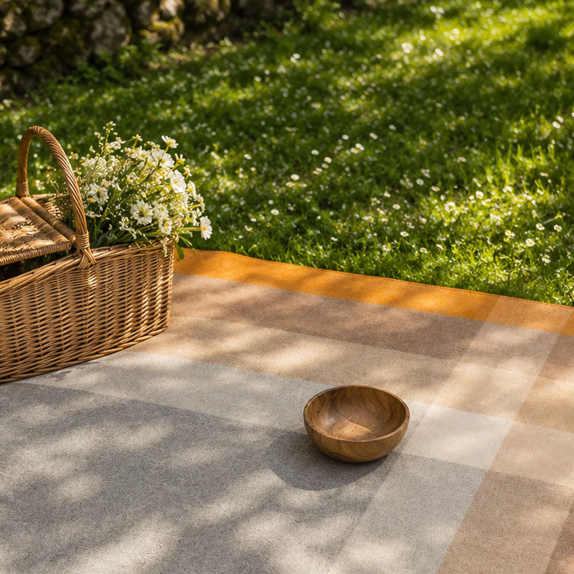 Woodside Check Foldaway Picnic Blanket with Carry Strap – Recycled Wool - NATURAL
