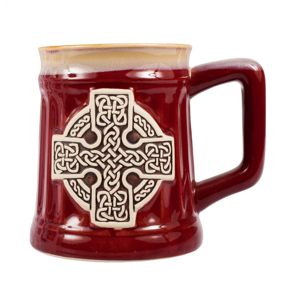 Stoneware Mug With Celtic Cross Red