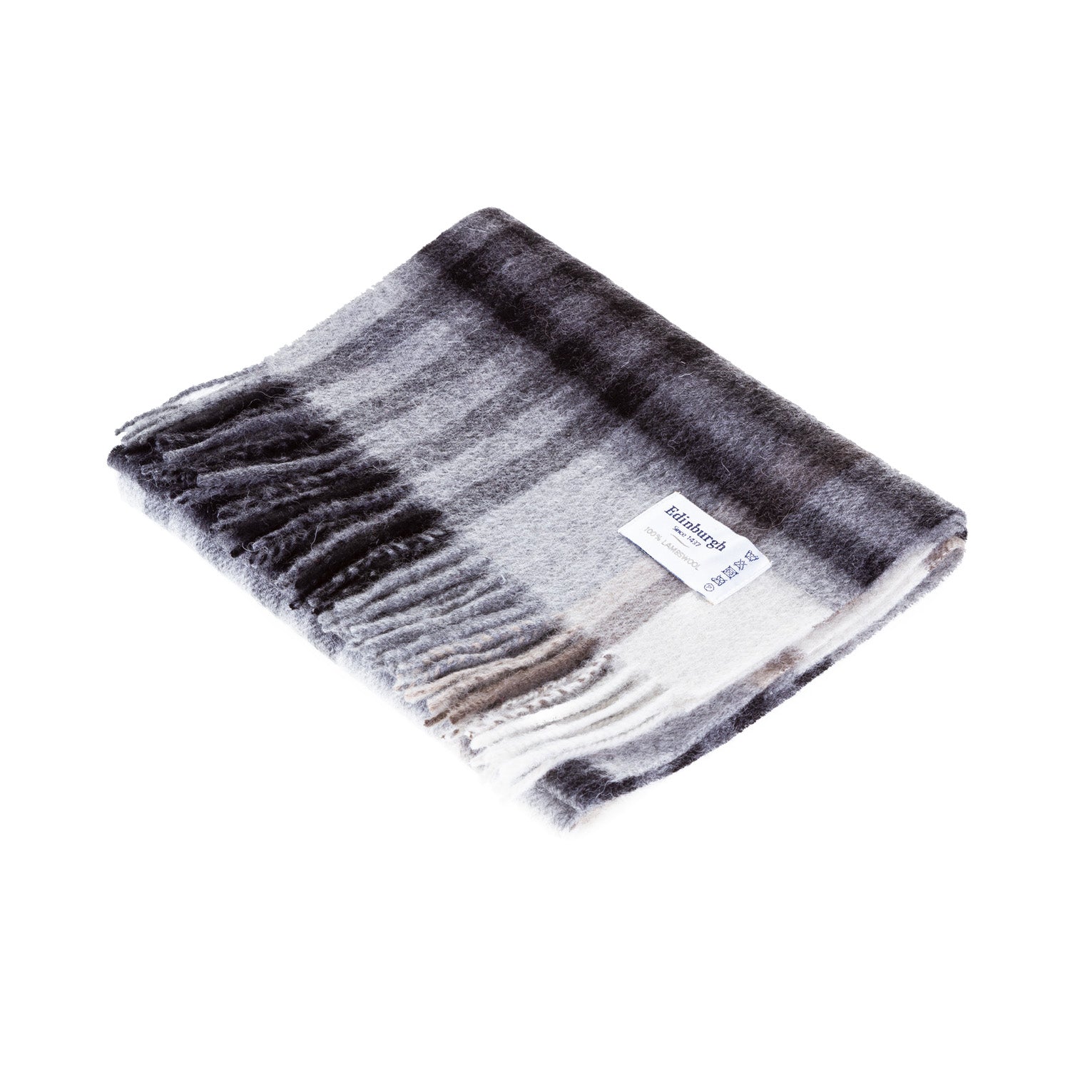 Edinburgh 100% Lambswool Tartan Scarf Chequer Grey Light Yellow (24529)