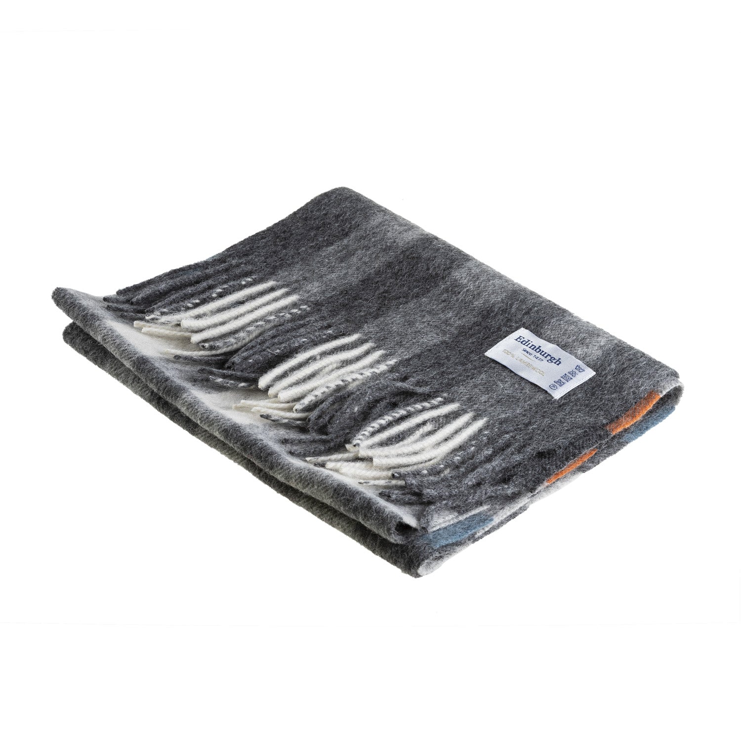 Edinburgh 100% Lambswool Tartan Scarf Giant Chequer Tel/Grey (24679)