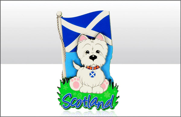 Westie & Scottish Flag Wood Magnet