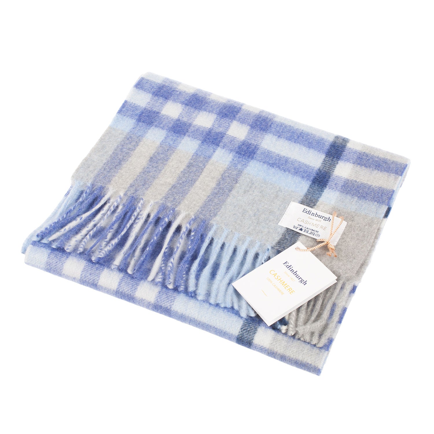 Edinburgh Cashmere Scarf Chequer Tartan - Glacier/Light Grey
