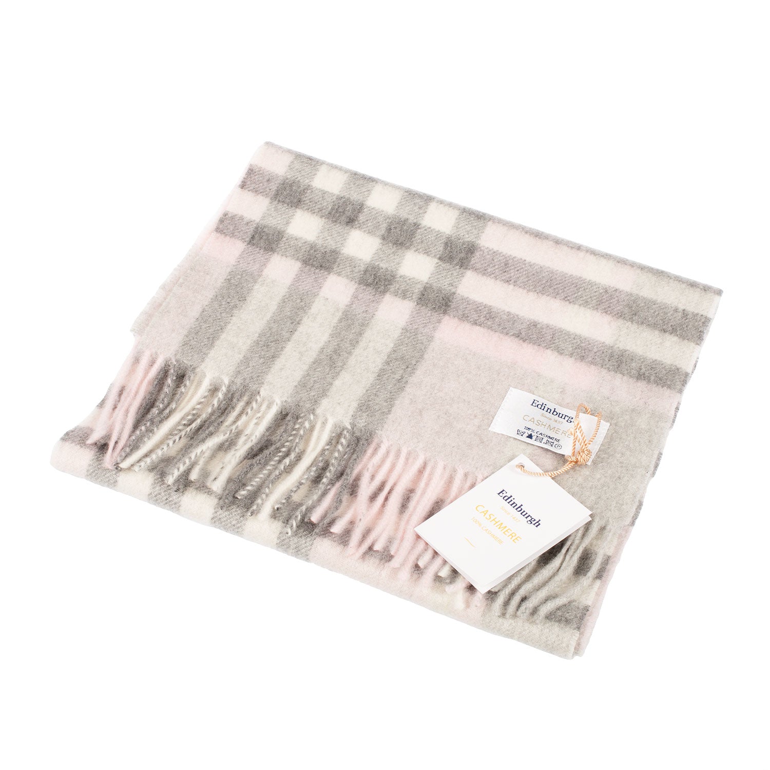 Edinburgh Cashmere Scarf Chequer Tartan - Pink/Grey