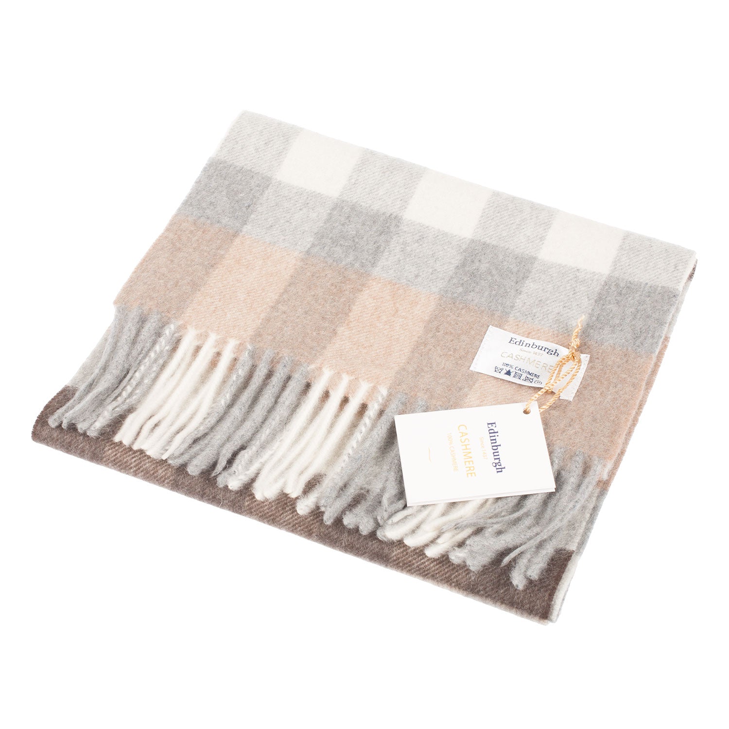 Edinburgh Cashmere Scarf Giant Chequer - Linen/Uniform