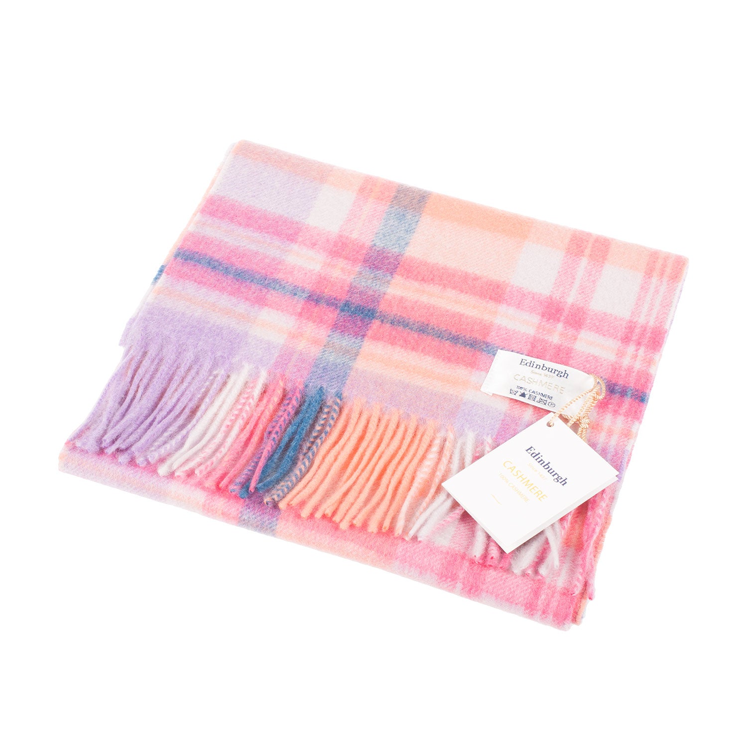 Edinburgh Cashmere Scarf Molton Check - Coral/Heather