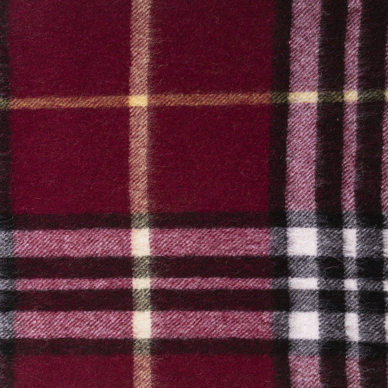 Edinburgh 100% Lambswool Tartan Scarf Enlarged Off Ctr Scotty Thom Cabernet