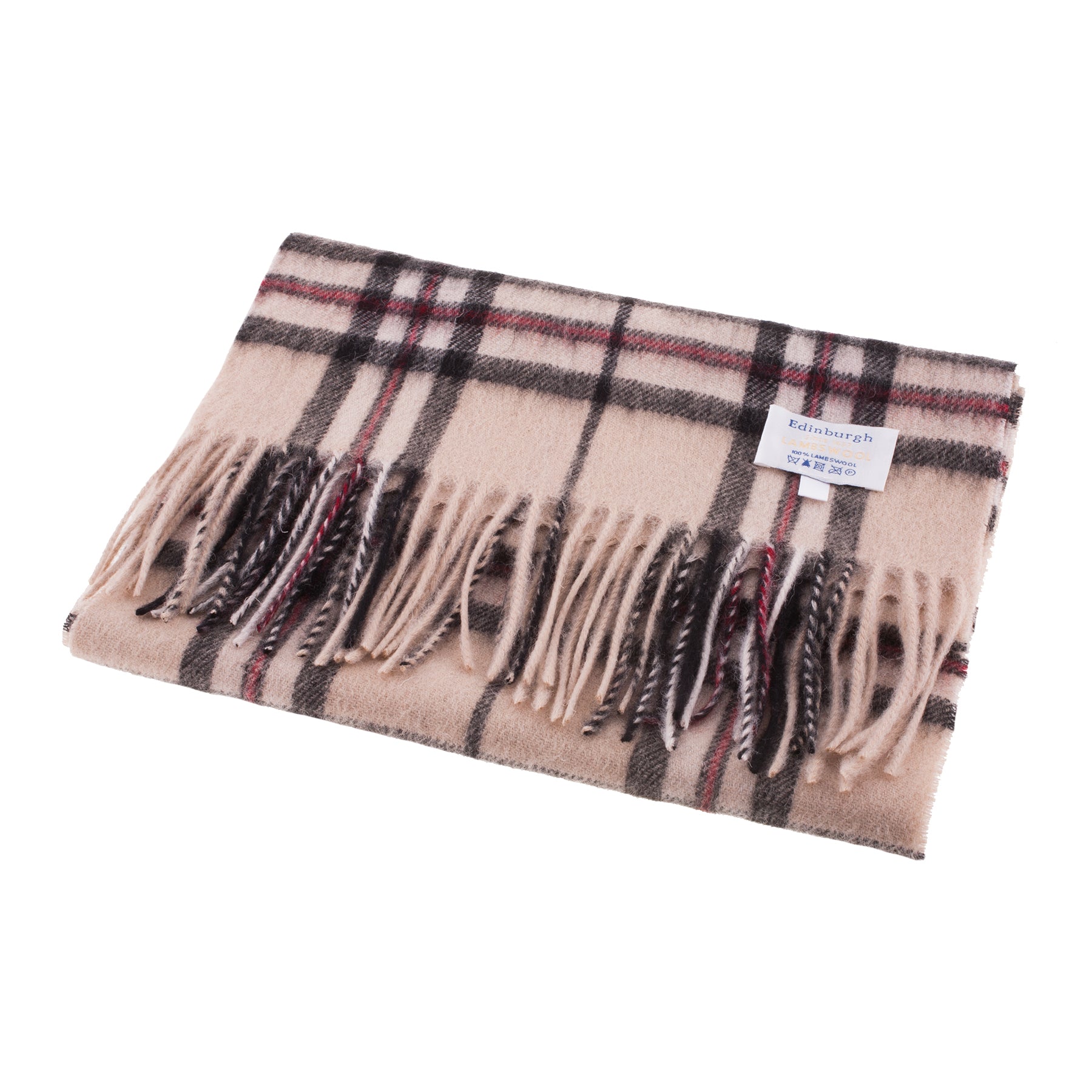 Edinburgh 100% Lambswool Tartan Scarf Thomson Light Beige