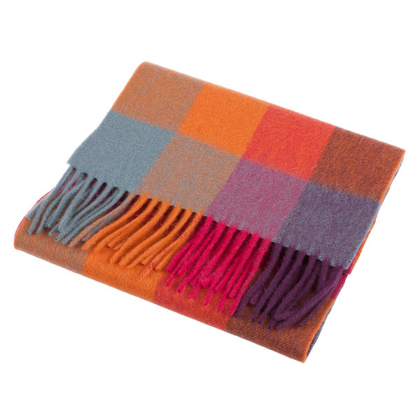 Edinburgh 100% Lambswool Tartan Scarf Checkers - Orange/Pink