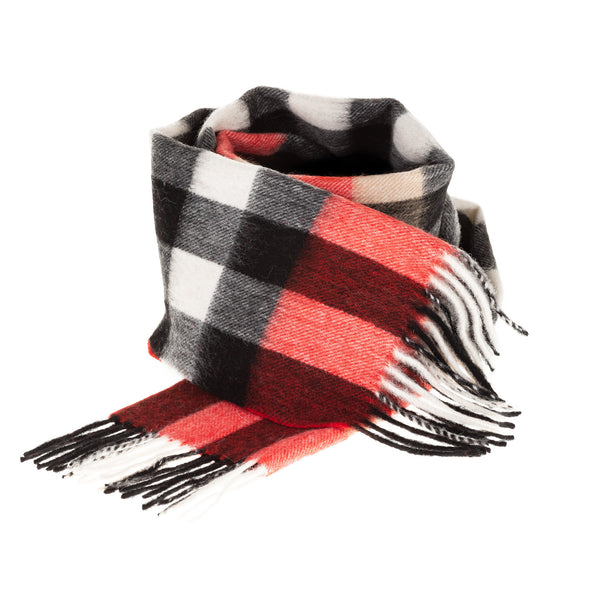 Edinburgh 100% Lambswool Tartan Scarf Giant Chequer Red And Black