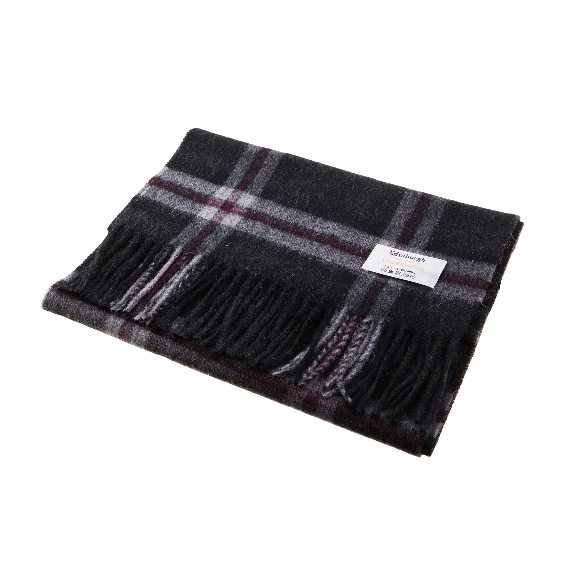 Edinburgh 100% Lambswool Tartan Scarf Thomson Charcoal