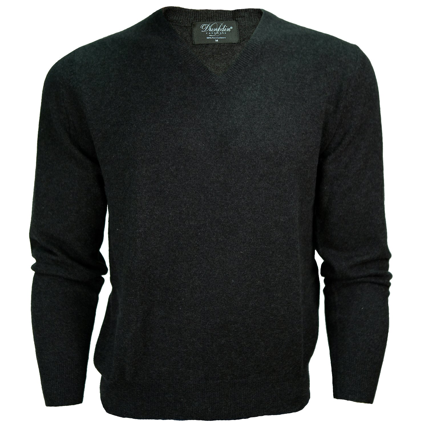 100% Cashmere V-Neck Plain Men's Jumper Charcoal