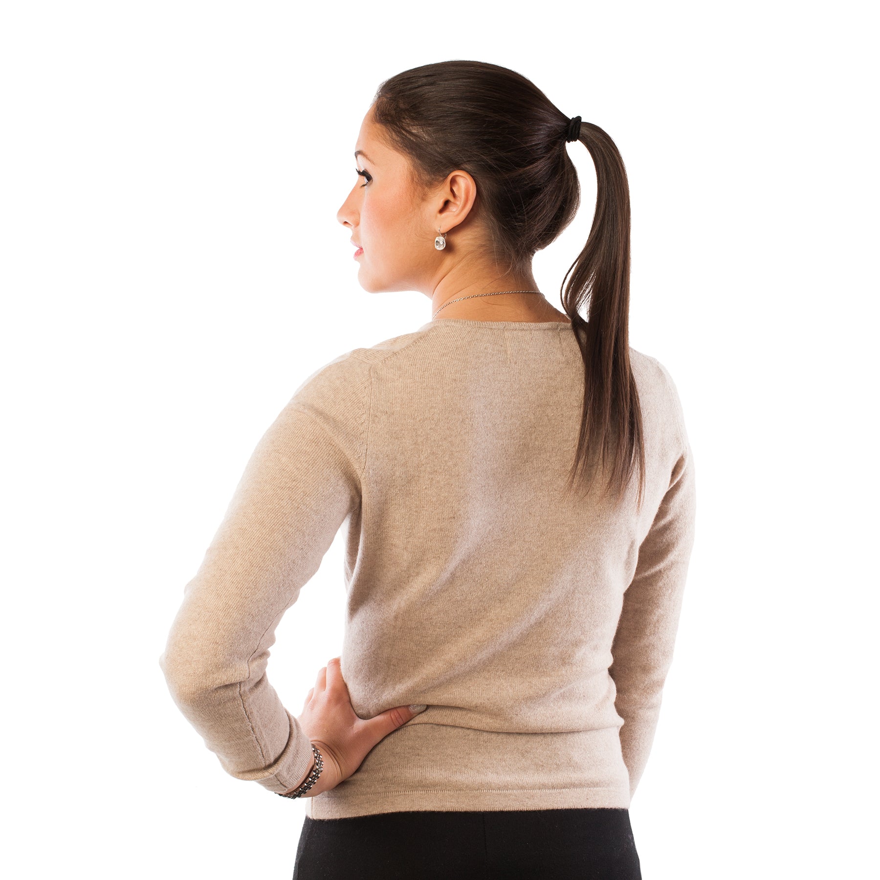 100% Cashmere Women's Fashion V-Neck Jumper Sand Beige