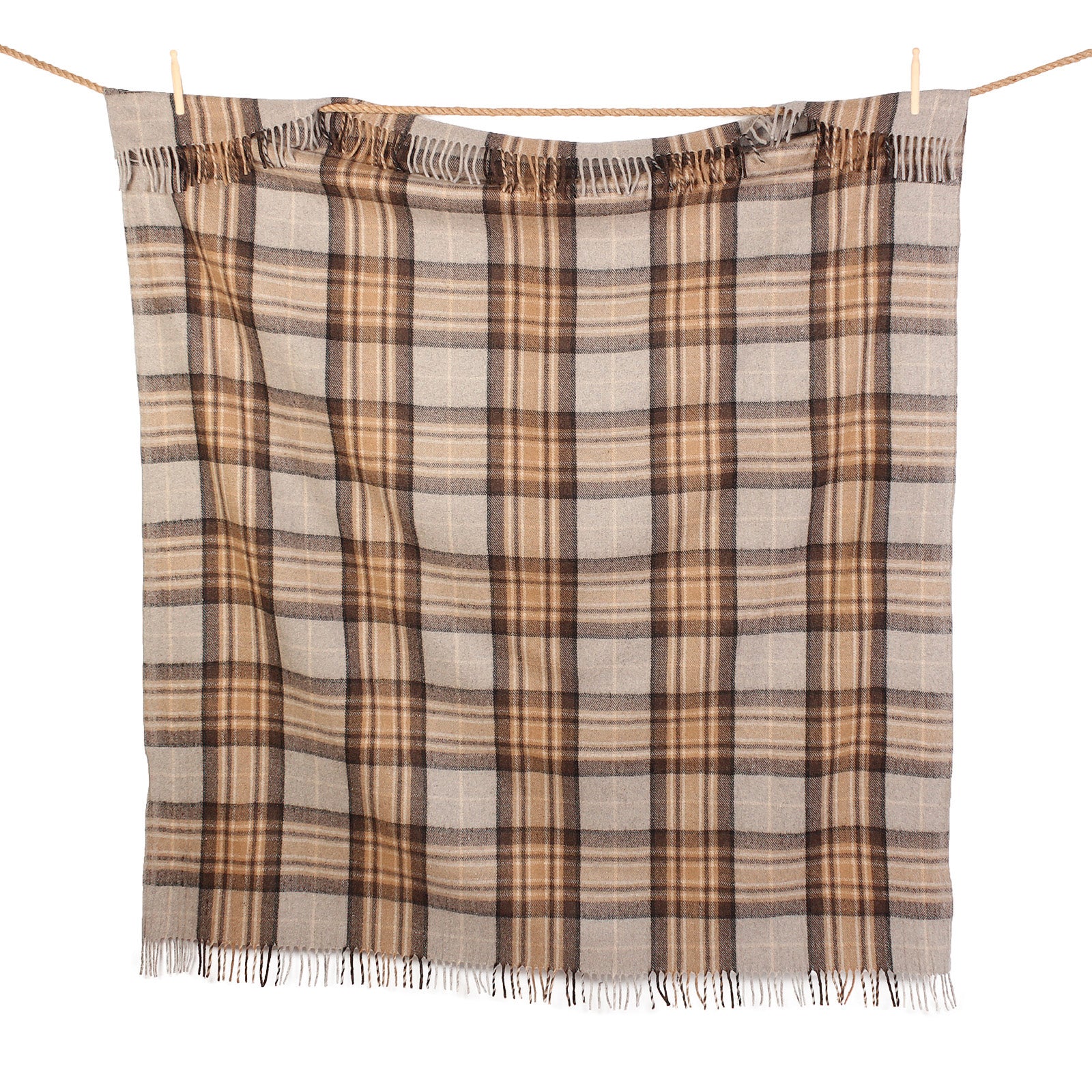 Highland Wool Blend Tartan Blanket / Throw Extra Warm Mackellar Natural
