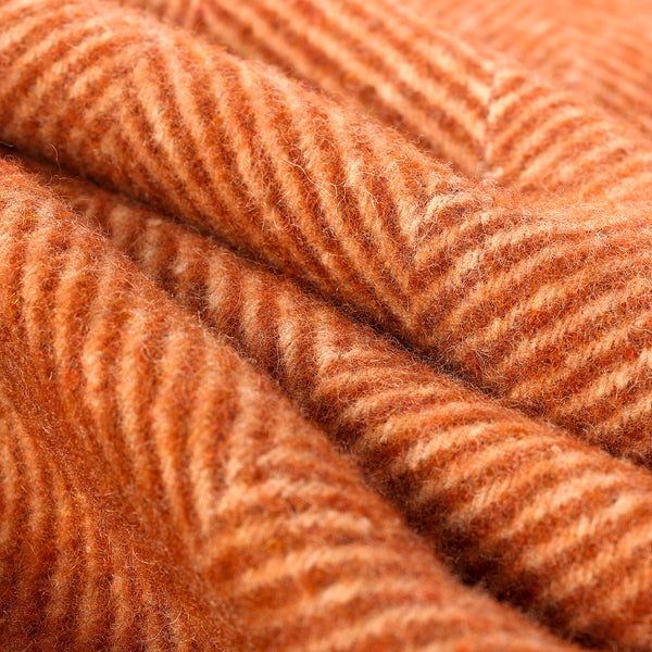 Highland Wool Blend Herringbone Blanket Rust Red