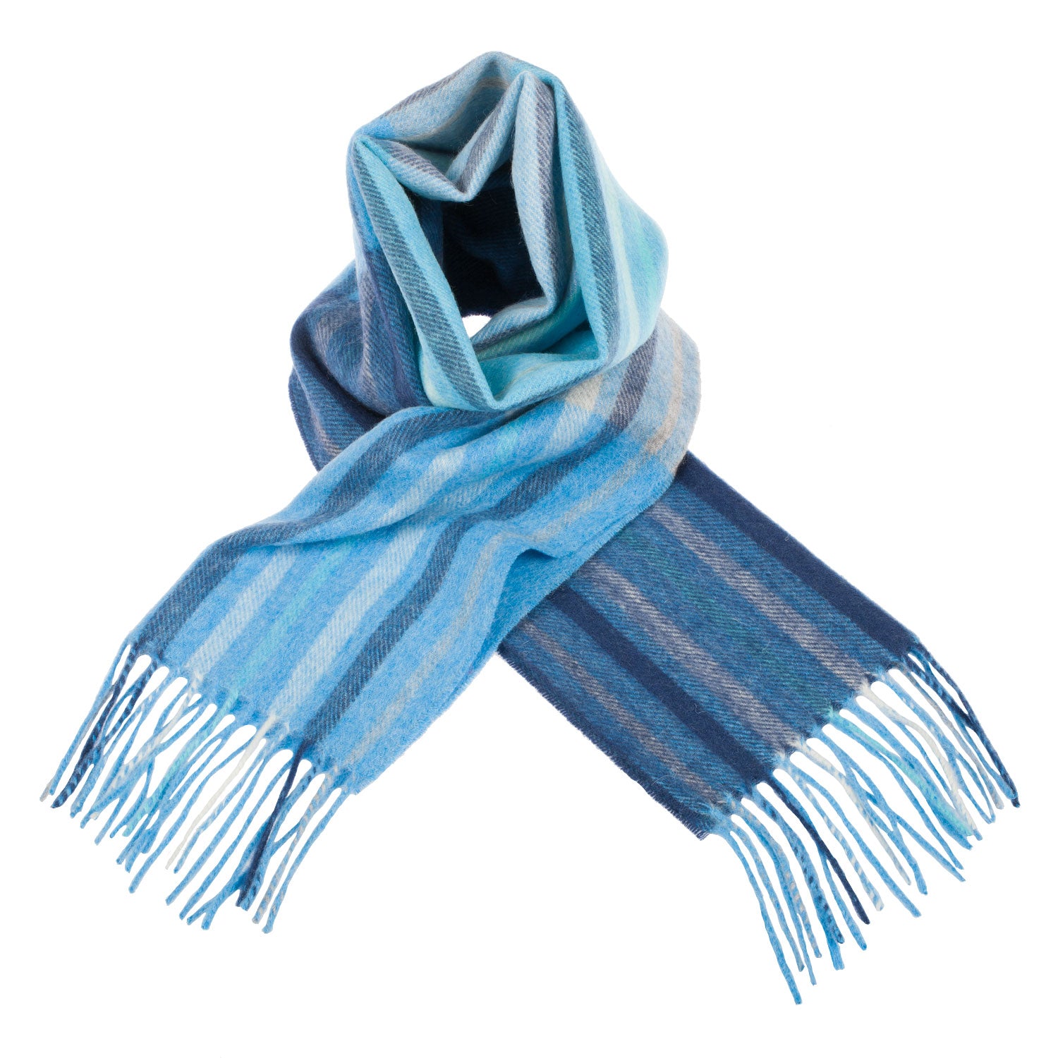 Edinburgh 100% Lambswool Tartan Scarf Barcode Check - Aqua Blue