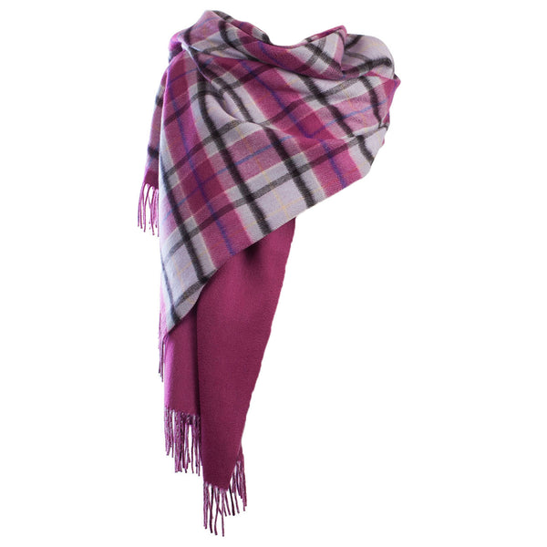Cashmere Double Faced Tartan Stole Aston-Opal Coulis/Pink