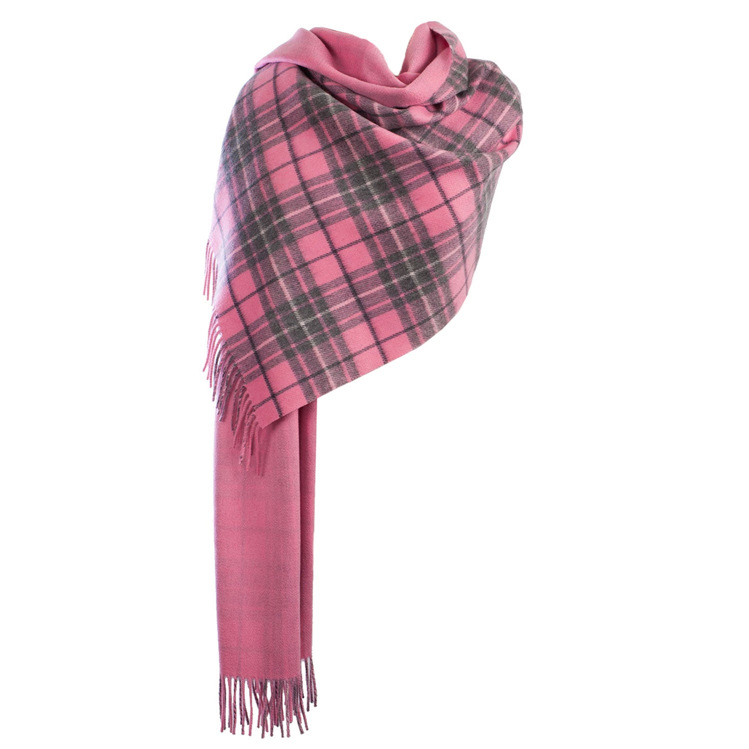 Cashmere Double Faced Tartan Stole Gresham-Pink Derby/Pink