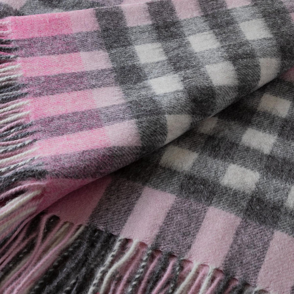 Chequer Tartan 90/10 Cashmere Blanket Pink