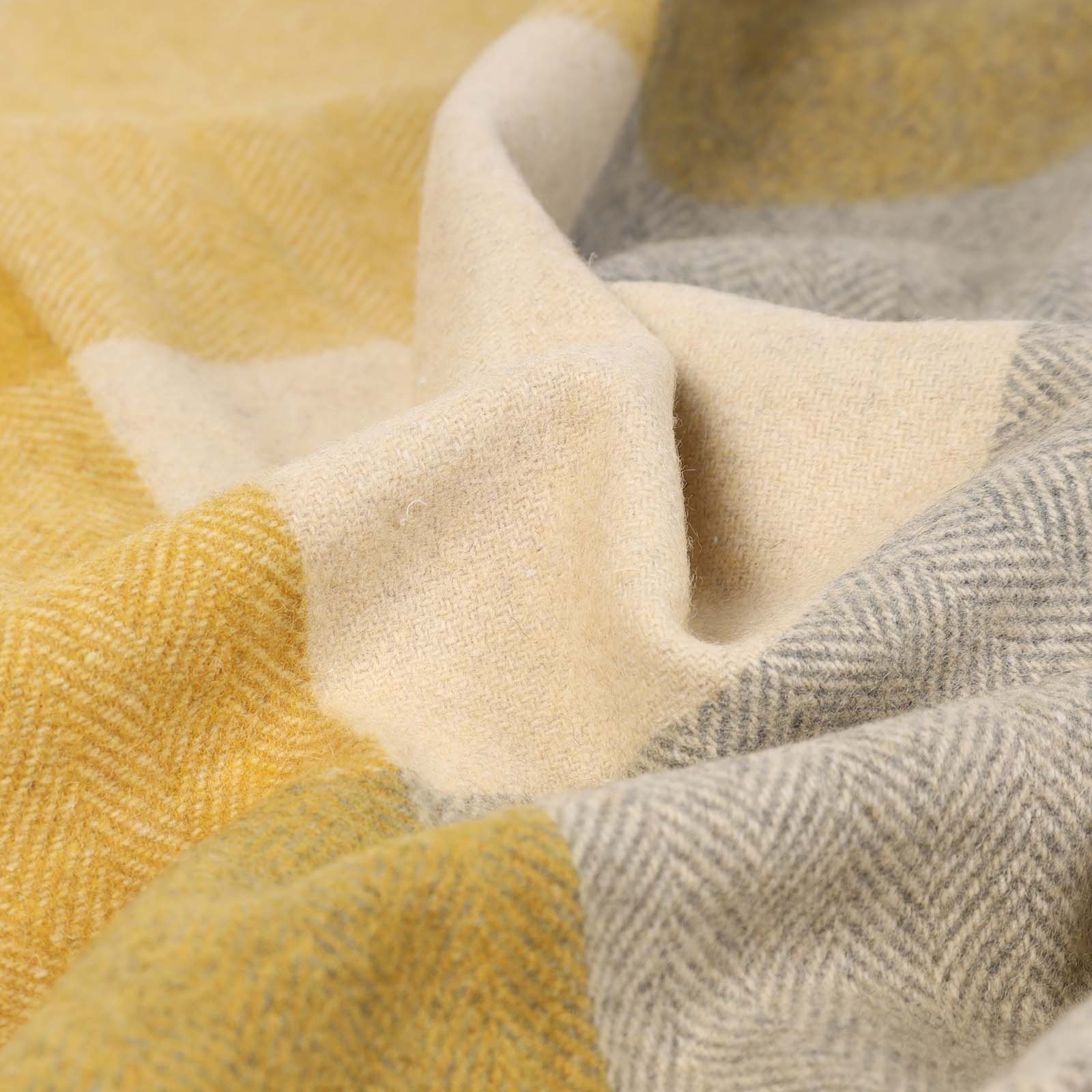 Block Check Herringbone Blanket Natural Ochre
