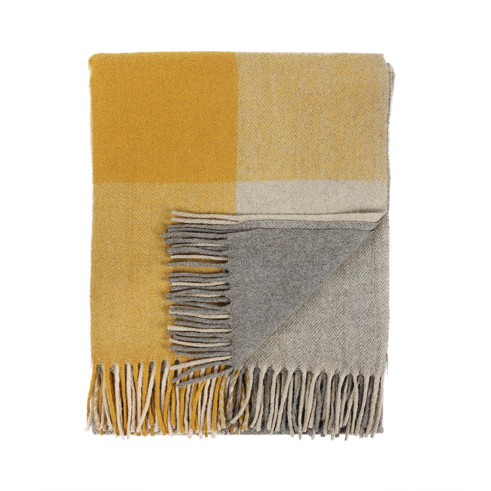 Block Check Herringbone Blanket Natural Ochre
