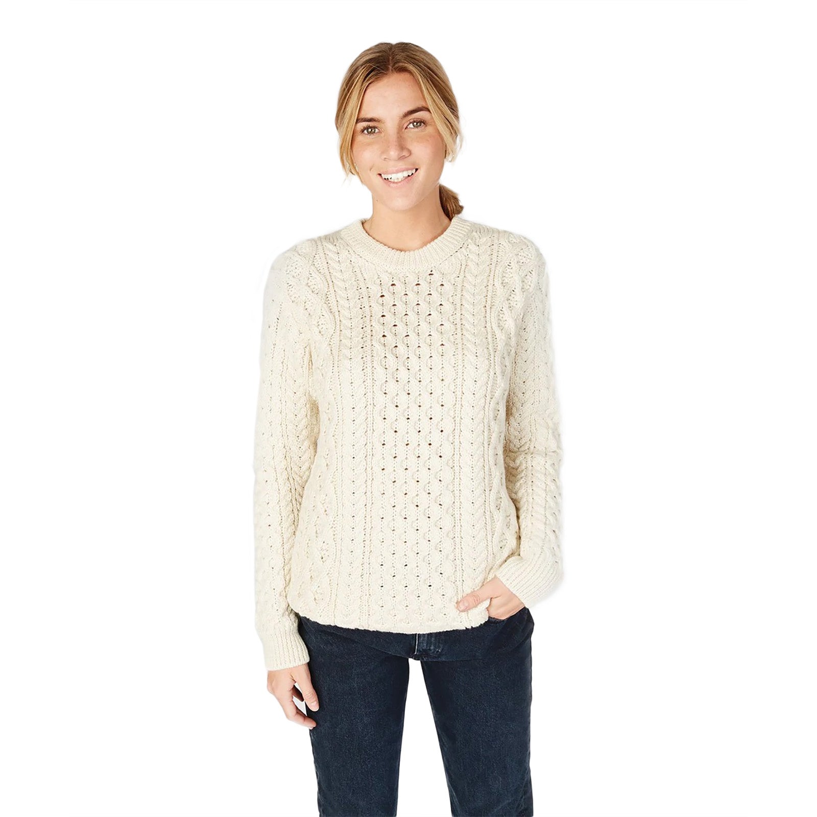 Ladies Honeycomb Stitch Blasket Sweater Natural – Tartan Weaving Mill