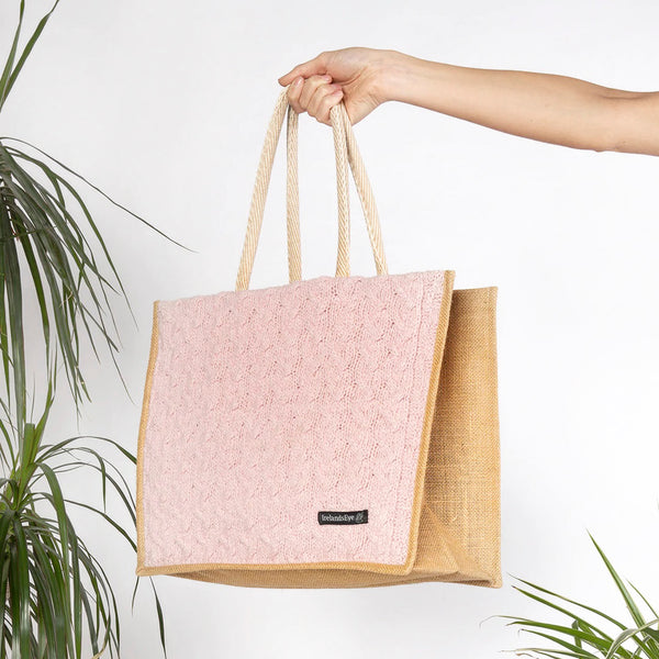 Knitted Wool Cashmere Panel Bag Pink Mist