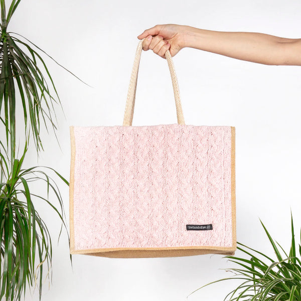 Knitted Wool Cashmere Panel Bag Pink Mist