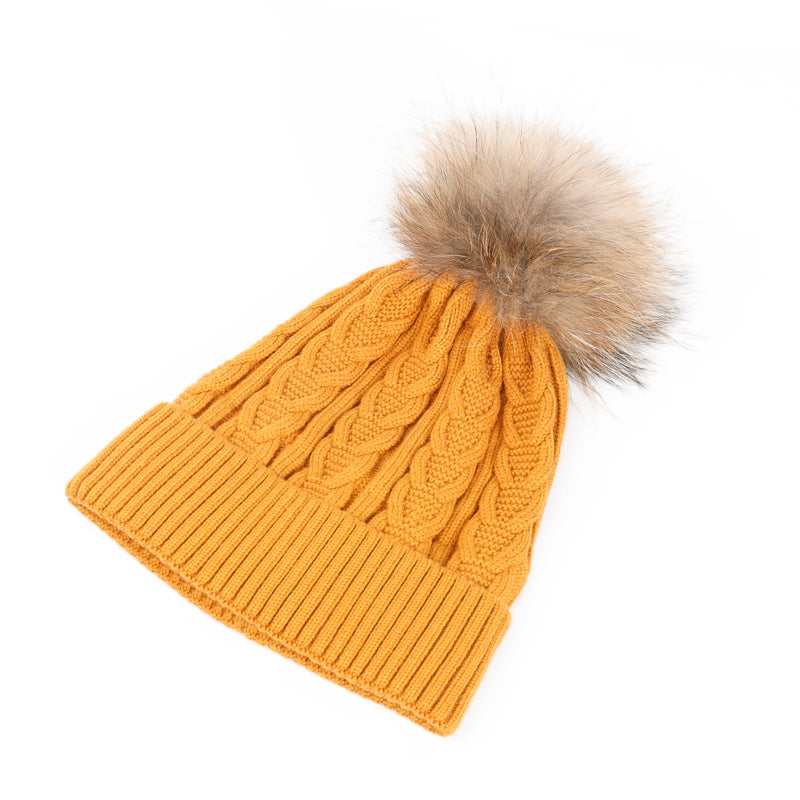 Cable Pom Hat Ft Ochre/Natural