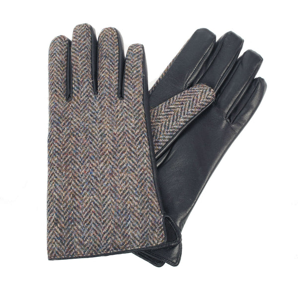Men's Harris Tweed Leather Gloves Heather Herringbone