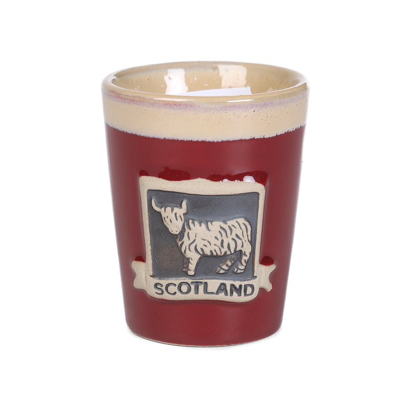 Highland Cow Stoneware Shot Glass. Red